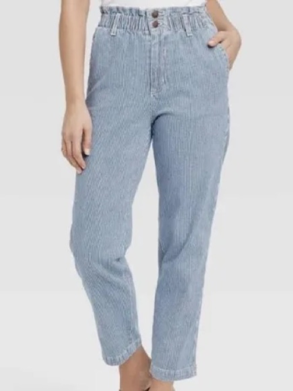 Universal Thread blue and white pinstripe jeans high-waisted paper bag size 8